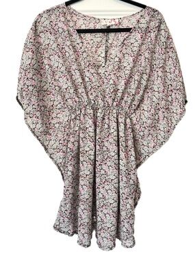 OP Floral Boho Tunic Cover Up Pink White Black Flowy Beach Top L Swim Coverup